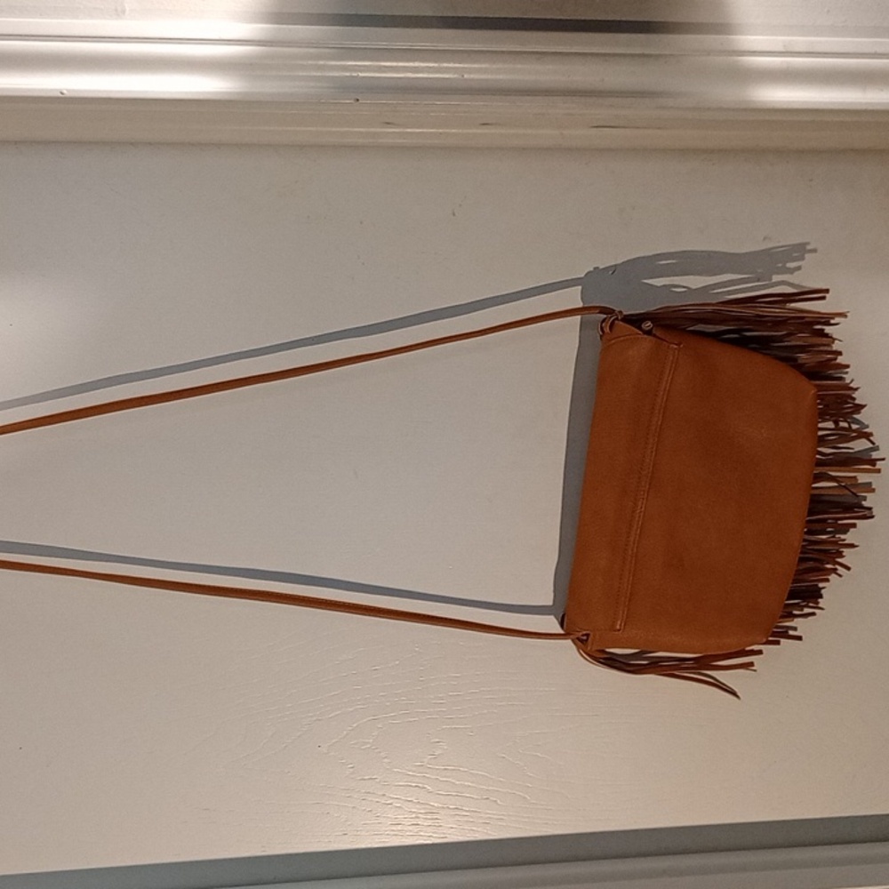 Fringe Tan Leather Tassel Crossbody  Western Style . - Picture 2 of 5